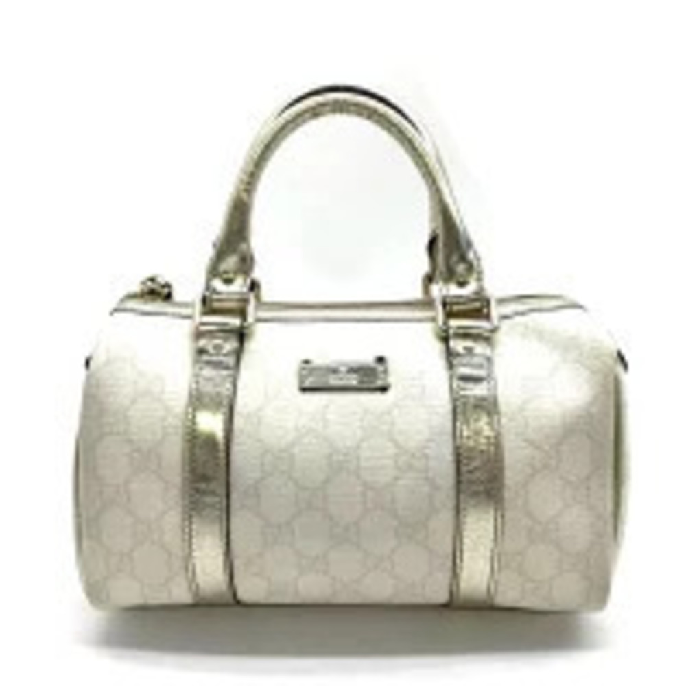 Gucci GG Supreme Boston Handbag Leather White Gold
